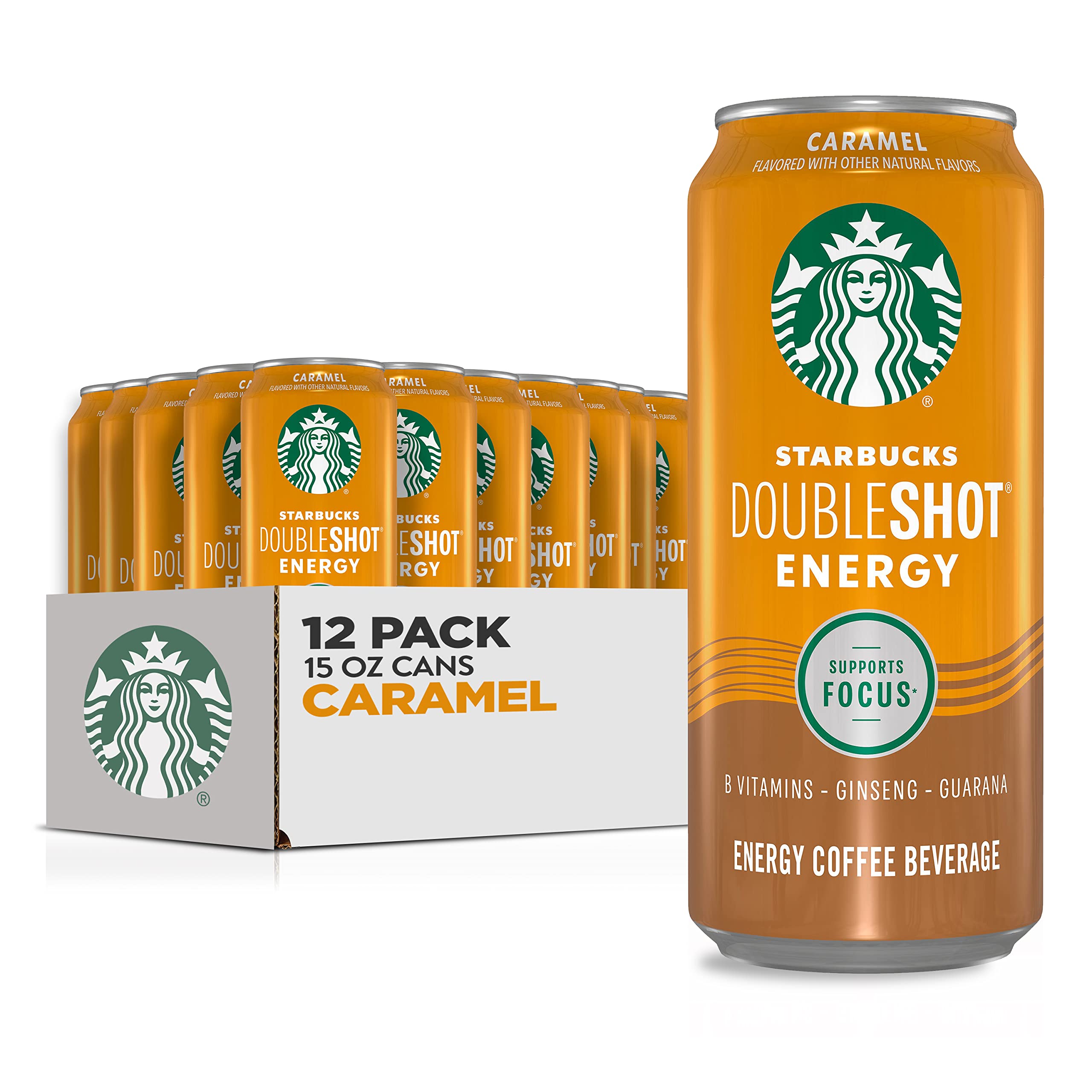 Starbucks Doubleshot Energy Drink Coffee Beverage, Caramel, Iced Coffee, 15 fl oz Cans (12 Pack) (Packaging May Vary)